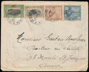 1922/1927, group of 5 items franked with Mols Malines 1922 issue, including one cover (with OBP n° 70, 96, 110 and 112) from Elisabethville to Anvers, vf/f/to be checked