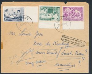 1960, onafhankelijkheid van Belgisch Congo, brief verstuurd uit Oostende, 22/8/60/ naar Base de Keating / Mauritius, gefrankeerd met OBP nr 1141, 1142 en 1144 - ONBEKEND, TERUG NAAR AFZENDER, 