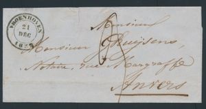 1852 Omslag van Vroenhoven 21 dec. 1852 naar Antwerpen port 