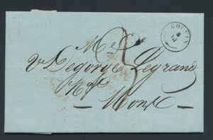 1839 Voorloper met inhoud, vanuit Couvin, (Type 18 stempel, Herlant 2), dd. 8 maart 1839, naar Mons, port: 3 decimen, zm