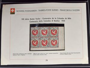 Postzegels : 100 jaar postzegels Zwitserland, mooie, uitgebreide verzameling in 2 klembanden met o.a. 1943 volledige vellen en veel poststukken, zm