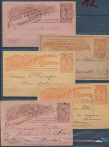 1897/1903, small group of 5 postal stationery items in domestic usage, Stibbe n° 14 (2x), 15 (1x) and 16 request part (2x), scarce, vf/f