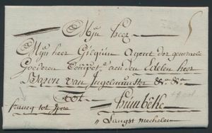 1780 Voorloper met inhoud vanuit Rousbrugge, dd. 28 october 1780, met griffe/kruis van 