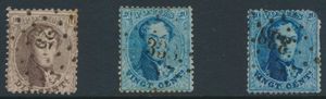 N° 14 met PT 25?, 15 met PT 33? en 15 met PT 338-Somerghem (ontbrekende bovenhoek), interessant voor de specialist om het juiste nummer te ontdekken, zm/m/ntz
