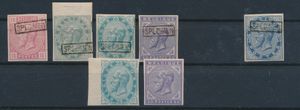 STES 1870 in het donkerblauw met gom en scharnier + STES RP 197, 199, 200 (met rechts bladboord), 201, 202 en RP 203, zm/m