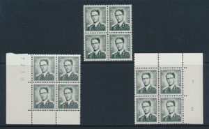 N° 924-V2, 924F-V3 en 924F-V4, alle drie variëteiten in blok van 4, zm (OBP €63)