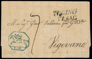 1820 Voorloper van Torino naar Vigevano met stempel bode 
