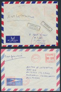 1964/1983, accumulation of 36 covers of Zaire, Burundi, Rep of Congo, all with red meter marks, sent to domestic mail, Netherlands, Belgium, Gaboon, France, Germany, including also one 