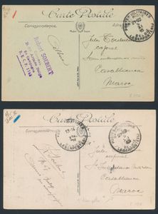 1916, 2 picture postcards sent from ABC/ Belgium Army Post Offices, to Casablanca/ Morocco, sender 'B 57/ ABC' with arrival postmark, vf.