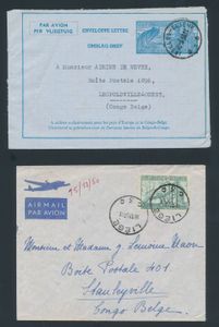 1949/1953 Samenstelling van 20 brieven en 29 PWST (aerogram), alles gefrankeerd met zegels uit de Industriereeks en verstuurd naar Belgisch-Congo, zm/m/ntz