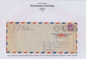 1962, incoming airmail sent from Farmington / USA on 12 May 1962 to Jadotville / Katanga Free State, to SOGELEC company at Shituru, scarce, vf/f