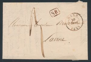 1845 Voorloper met inhoud, vanuit Gand, dd. 10 mei 1845, naar Laerne, met aankomststempel Wetteren, mooie stempel 