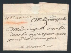 1704 Voorloper met inhoud, vanuit Dinant, dd. 22 juni 1704, met postmerk 