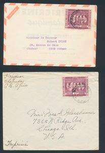 1958/1960, small accumulation of 6 covers and 1 picture postcard, all franked with 5 Kings issue, some nice cancellation such as Shabunda B, Leopoldville-E, Bakwanga-1C, destinations Beligum (4x), USA (1x) and France (1x), vf/f/to be checked