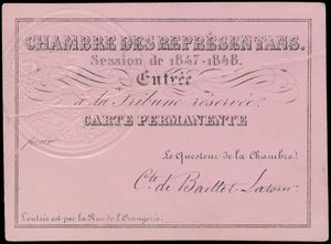 Verschiedenes, Dauerausweis für den Zugang zum Parlament des Grafen Baillet Latour (1847/48) (1 Stück)