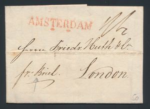 1820 Vorläufer mit Inhalt von Amsterdam nach London/Großbritannien, 