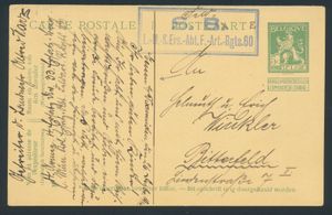 1914 décembre, Entiers postaux utilisés par un soldat allemand comme courrier militaire avec le cachet 