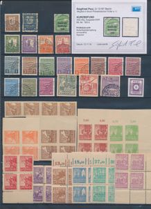Composition de Ost-Sachsen 43Ab I ** (valeur catalogue : €120), Sachsen 73/84y (valeur catalogue : €250), 87/89B (valeur catalogue : €70), Allg. Ausgabe 185b (avec Befund), Leipzig et Mecklenburg-Vorpommern, tb