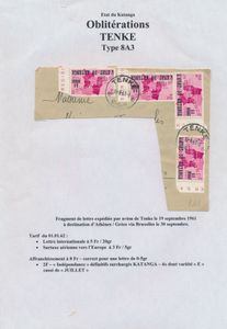 1961, part of cover sent from TENKE (19/09/61) to Greece, correct franking at 8 Fr, scarce cancellation Tenke type Keach 8A3, vf/f