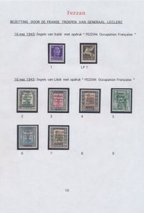 1943/1951 Verzameling op bladen met o.a. Yv. n° 1/7, LP 1, 2, proef 1951 
