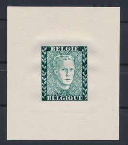 Prins Karel van België, 1947, clandestiene herdruk (STES blz. 763), zonder waarde, in het groen op bladje 6 x 7 cm, zm  