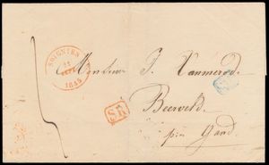 1845 Voorloper zonder inhoud vanuit Soignies, (Herlant 25), dd. 12 september 1845, naar Beerveld 