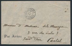 1945-07-11 Luchtpostbrief van Kinkala C.F.C.O. - A.E.F. naar Cantal via Pointe-Noire, zm