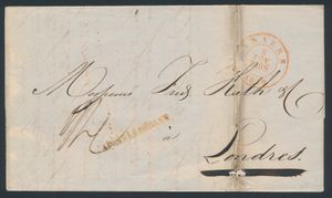 1850 Précurseur avec contenu d'Anvers, daté du 8 novembre 1850, à destination de Londres (Angleterre), beau cachet rouge 