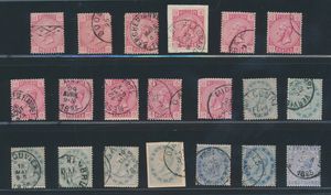N° 38/41, 20 exemplaren met kleurnuances, afstempelingen, voor de stempelzoeker, zm (OBP +€1.200)