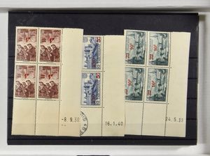1937/1940 Samenstelling met losse zegels en series in blokken van 4 met coins datés, sommige zegels met albumzwart, doch overwegend op bladboord, merendeel zeer mooi, zm/m/ntz (Yv. €675)