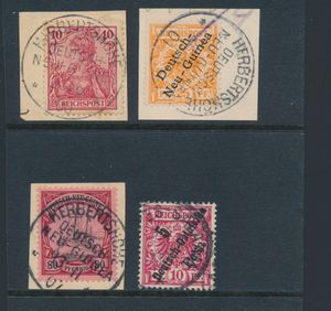 N° M 47, 5a en 15, alle op fragment, tevens Deutsch-Ostafrika n° 8b (keur Jaschke), zm (Mi. €269)