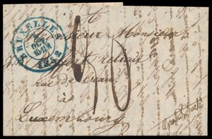 1852 Frontispice avec contenu, de Bruxelles, daté du 5 octobre 1852, à Luxembourg (avec manuscrit 