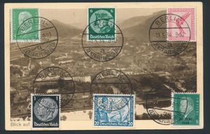 19/5/34 Zichtkaart van Berlin naar Königsberg, gefrankeerd aan voorzijde met o.a. voorloper 