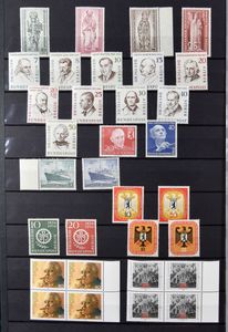 Bund et Berlin, stock en classeur avec de très nombreuses séries et blocs, dont beaucoup de postfresh, également des paires horizontales oblitérées, fluorine, cachets spéciaux, intéressant pour les spécialistes, tb (Très haute valeur catalogue).