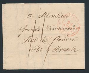 1834, voorloper met inhoud vanuit Soignies, (Herlant 21), dd. 24 augustus 1834, naar Bruxelles, port: 