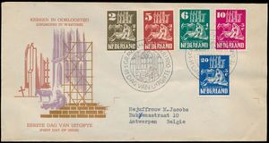 1949/1975 Verzameling FDC's in insteekboek met o.a. E 2, E 3, E 4, E 16 (2x), alle belangrijke met adres, diverse FDC's met blok van 4 van de hoogste waarde, zm/m (Hoge cataloguswaarde)