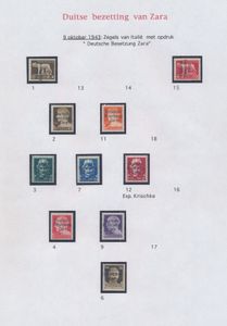 Zara, 1943 Verzameling op bladen met o.a. Yv. 7 * met keur, zm