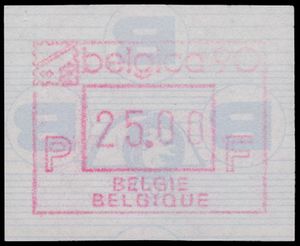 ATM 78/79 + beide sets 10-14- 25 Fr 'Belgica '90-Cu' Nederlands en Franstalig, curiositeit 'Omgekeerd logo'- zeldzaam (met vergelijkingszegel)
