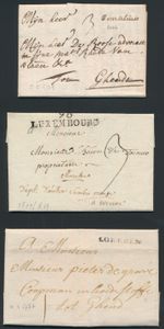 10 voorlopers, w.o. 3 buitenlandse (Luxemburg en Frankrijk) met mooie poststempels en verschillende porten, zm
