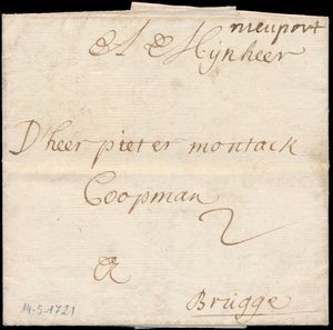1721 Voorloper met inhoud vanuit Nieuwpoort (manuscript 