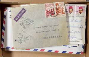 1946/2011 ensemble de 29 lettres/cartes postales la pluspart par avion, divers affranchissements vers la Belgique, tb/b/àv