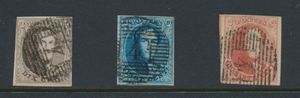 Nos 10, 11 et 12, toutes marges de toutes côtés, multiples bavures et griffes, belle matière de placage, oblitération P.4-Anvers, tb (OBP +110€).