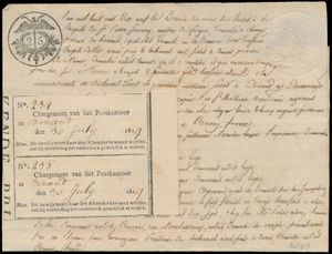1819 Notarielle Urkunde vom 30. Juli 1819 auf Antrag von Pierre Savary in Chimay, registriert in Dinant, mit borderelles 