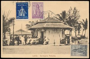 Picture postcard written on board of paquebot THYSVILLE (1) at Lobito / Angola and sent to Boulogne-sur-Mer / France, paquebot cachet on front, Angolan stamps cancelled at Lobito / Angola, uncommon, vf