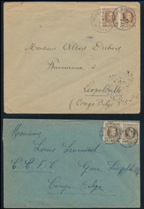 1928/1929 kleine samenstelling van 4 brieven gefrankeerd met Houyoux zegels (4 verschillende frankeringen) en verstuurd naar Belgisch-Congo, zm/m/ntz