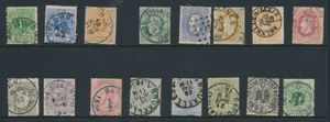 Tussen n° 26 en 45  (16 zegels, zonder de hoge waarden), enkele leuke afstempelingen, zm