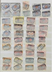 TR 15/47 Samenstelling 305 zegels met geselecteerde stempels (kleine rechthoeken), Brussel en 19 gemeenten in insteekboek, zm/m