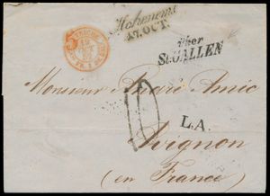 1852 Voorloper met inhoud van Hohenems naar Avignon/Frankrijk via St. Gallen, details bijgevoegd, zm 