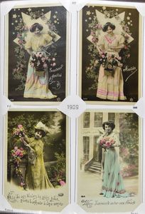 Dames, zeer mooie verzameling in ordner, 1909/1911 (324 stuks)
