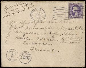 1919 N° 169 (Yv.), USA, letter from Chicago, dated 8 Jan 1919, 